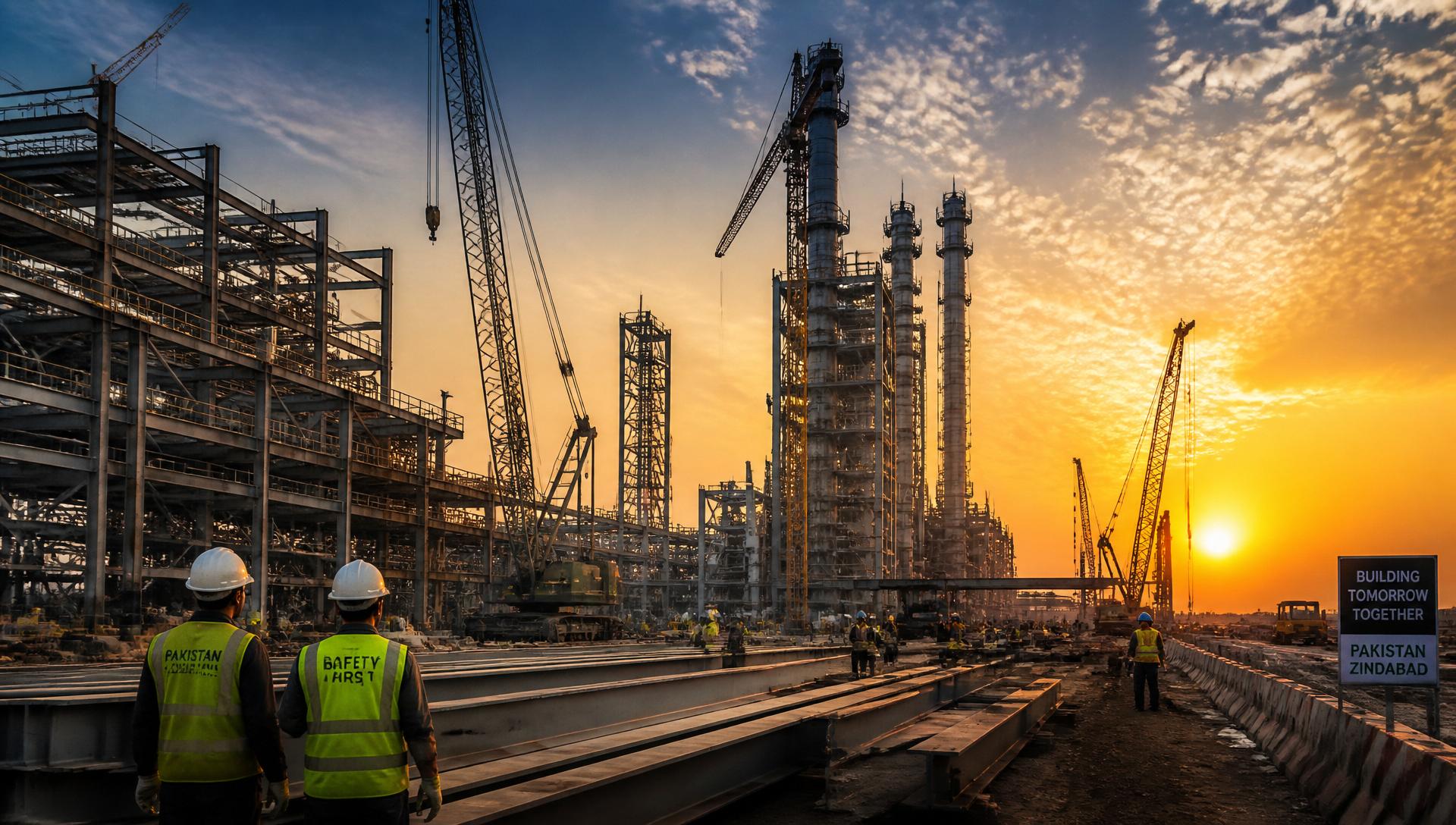 Industrial construction at golden hour